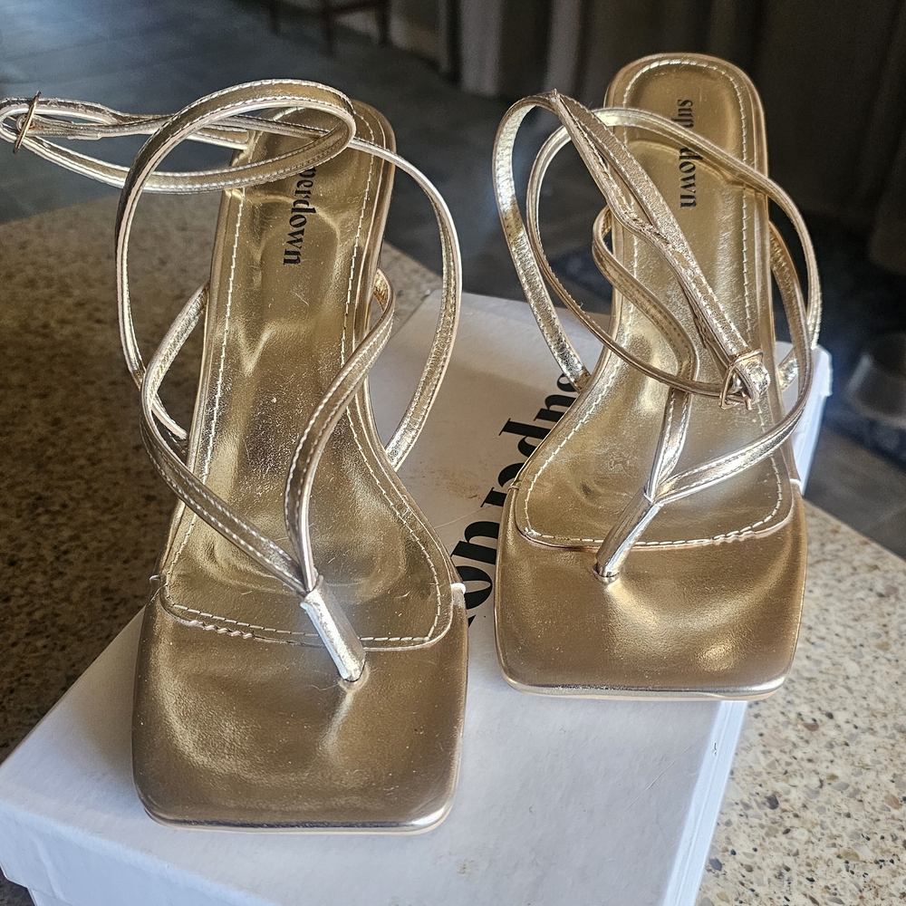 REVOLVE Gold Strappy Heels